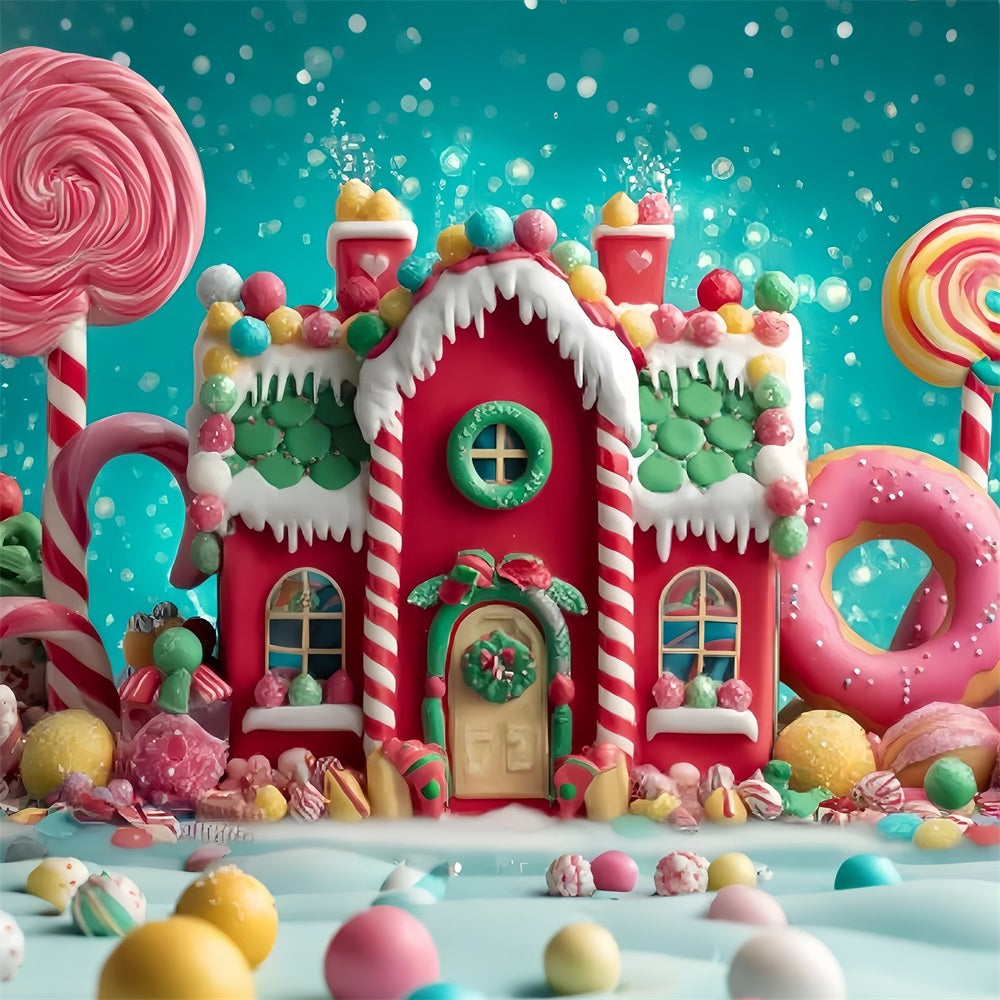 Candyland Backdrop Sweet Gingerbread Candy House Christmas Backdrops for Photos TWW59-123