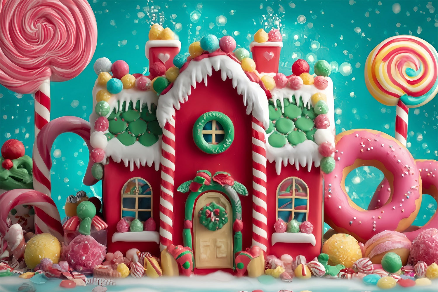 Candyland Backdrop Sweet Gingerbread Candy House Christmas Backdrops for Photos TWW59-123