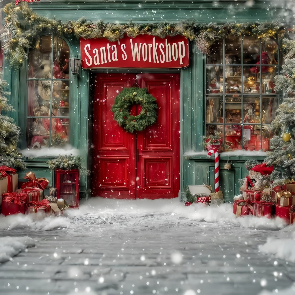 Santa’s Workshop Backdrop Santa Workshop Festive Front Christmas Backdrops TWW59-127