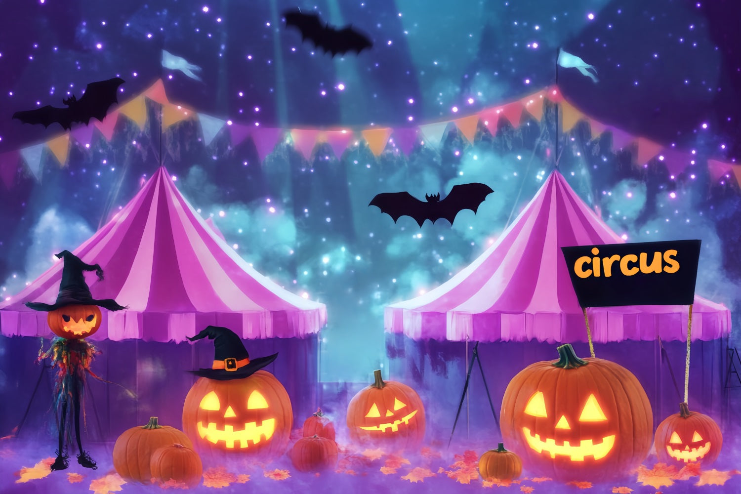 Halloween Circus Backdrop Pumpkin Witch Haunted Night Carnival Backdrop TWW59-13