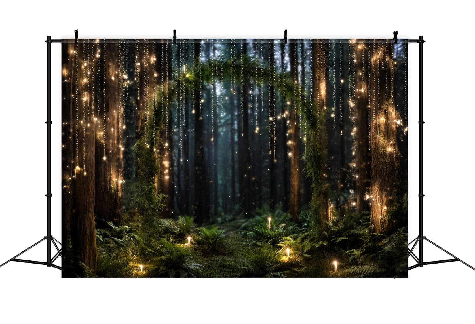 Night Forest Backdrop Glowing Fairy Light Arch Forest Photography Backdrop TWW59-131