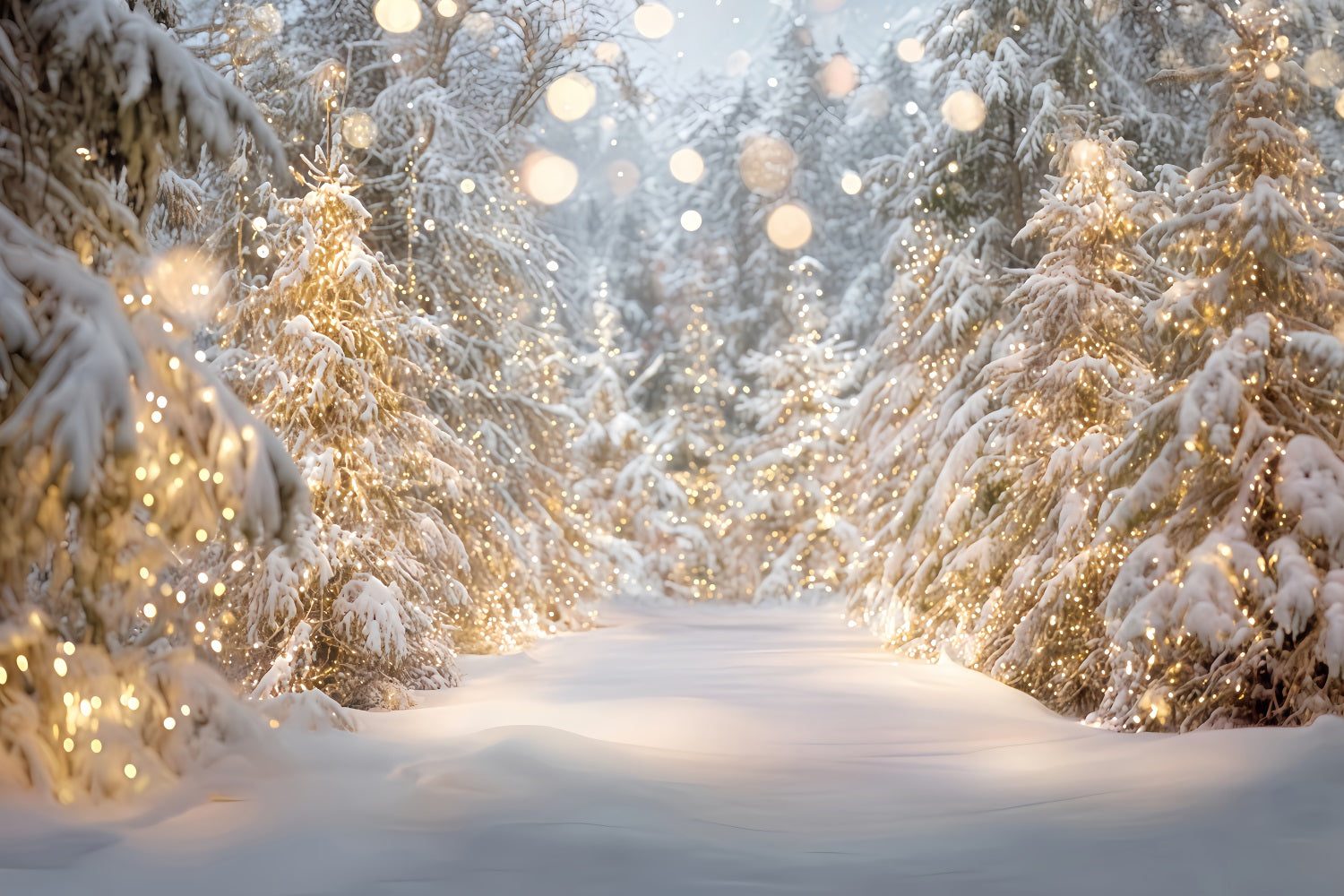 Snowy Forest Backdrop Snow Trees Golden Lights Winter Forest Backdrop TWW59-133