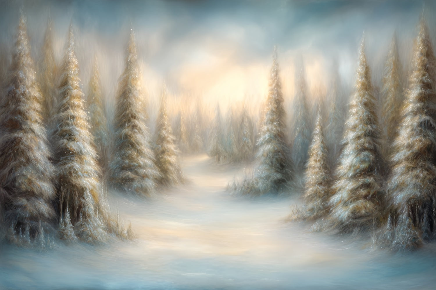 Pine Forest Backdrop Dreamy Painted Snowy Pines Forest Photo Backdrop TWW59-135