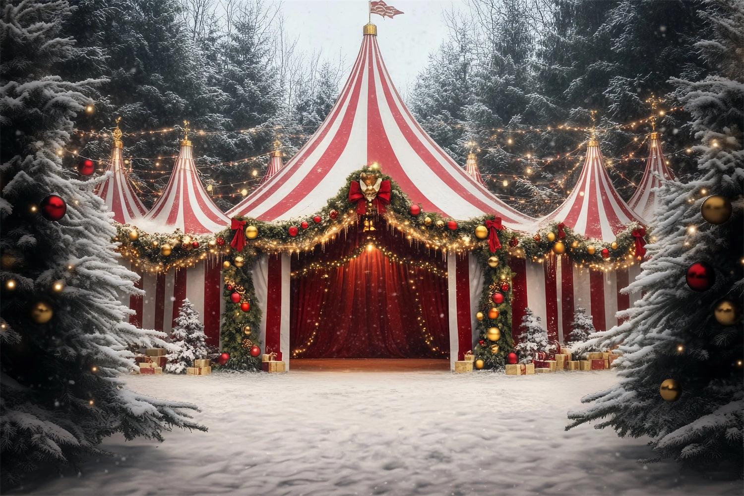 Carnival Tent Backdrop Christmas Garland Festive Tent Photography Circus Backdrop TWW59-14