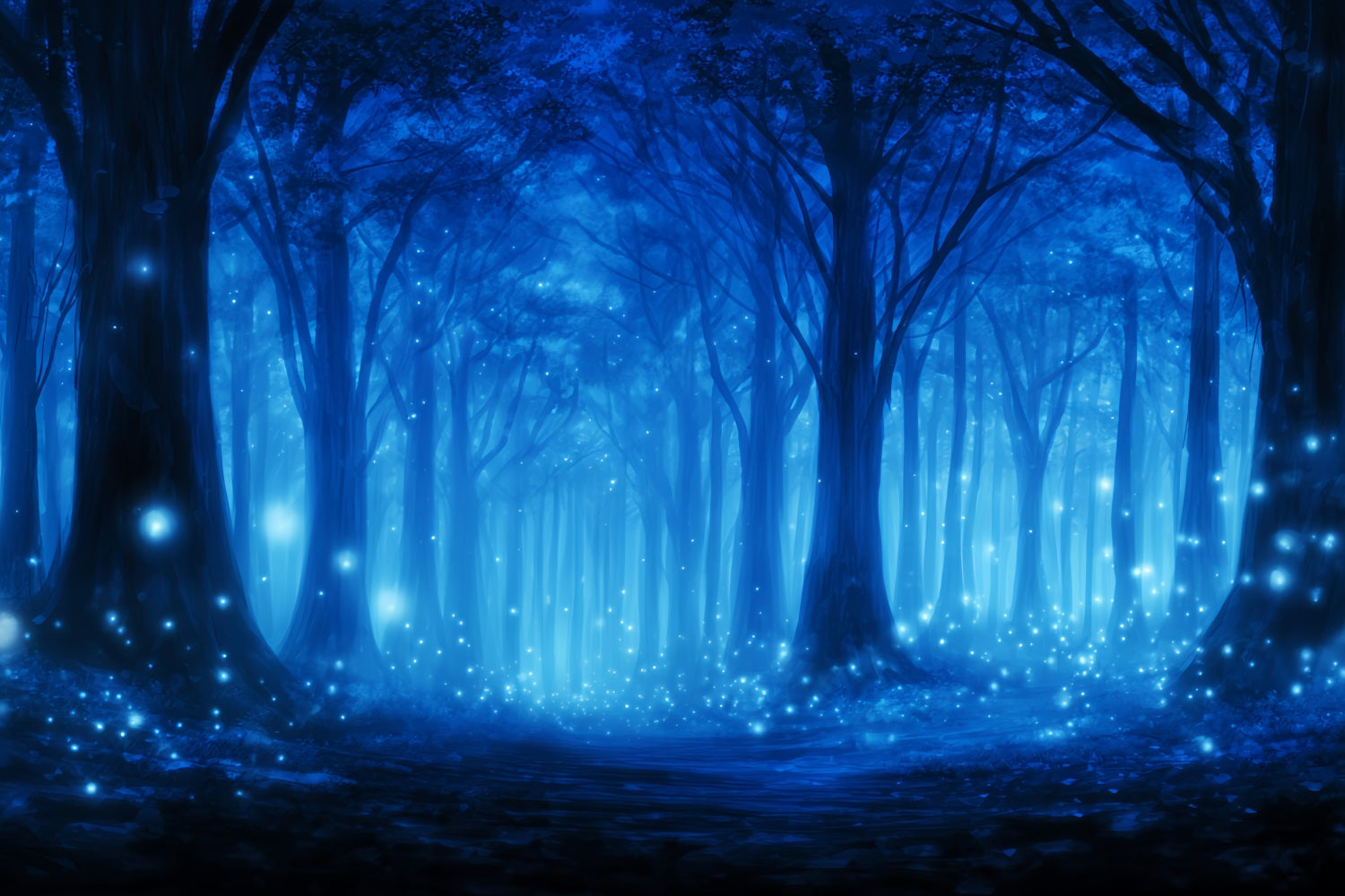 Dark Forest Backdrop Blue Enchanted Firefly Woods Night Forest Backdrop TWW59-140