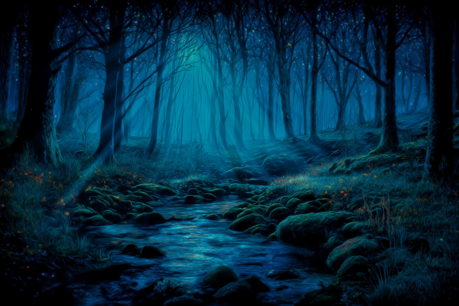 Haunted Forest Backdrop Moonlit Stream Mystic Forest Photo Backdrop TWW59-142