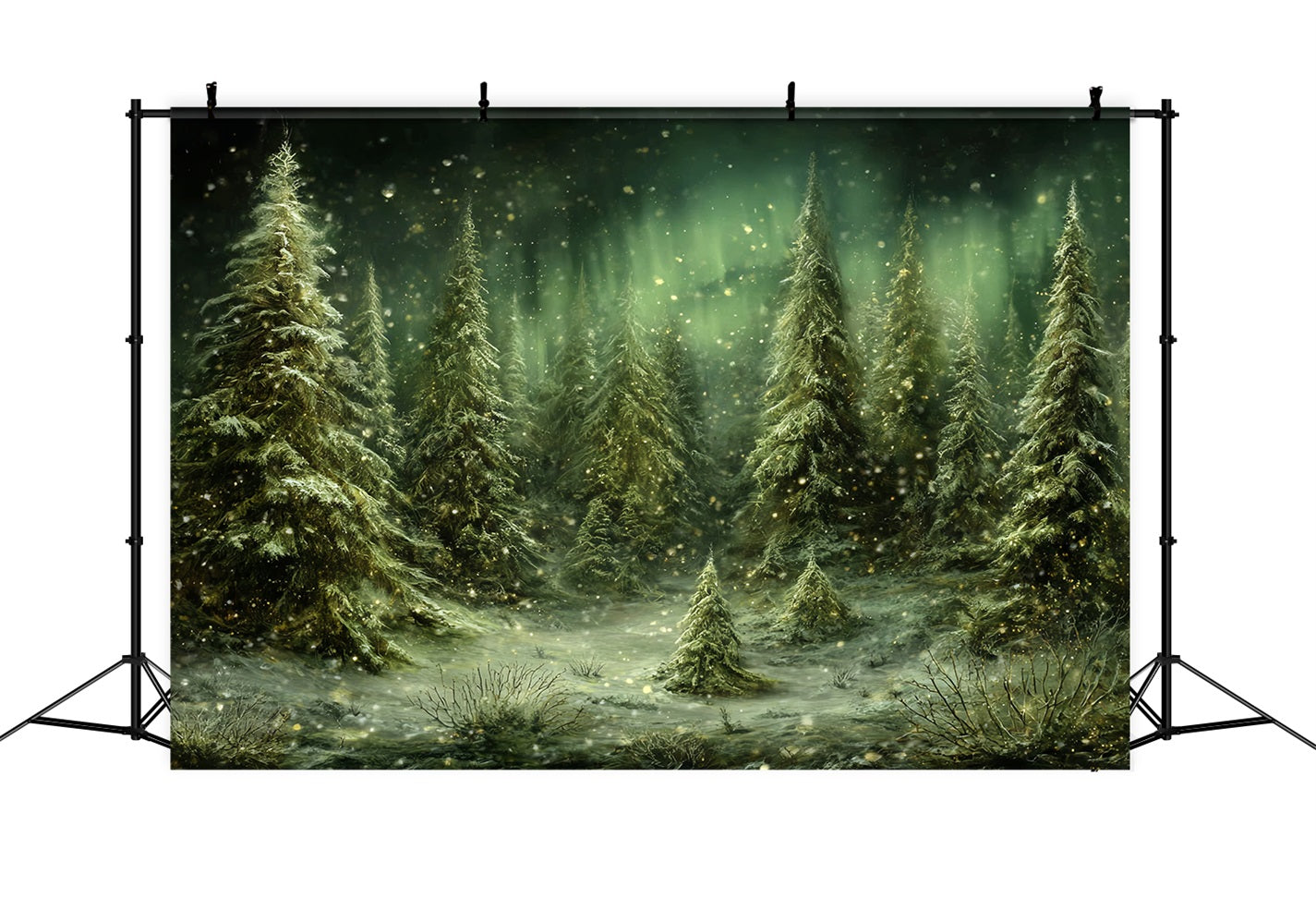Pine Forest Backdrop Snowy Trees Northern Lights Snowy Forest Backdrop TWW59-143