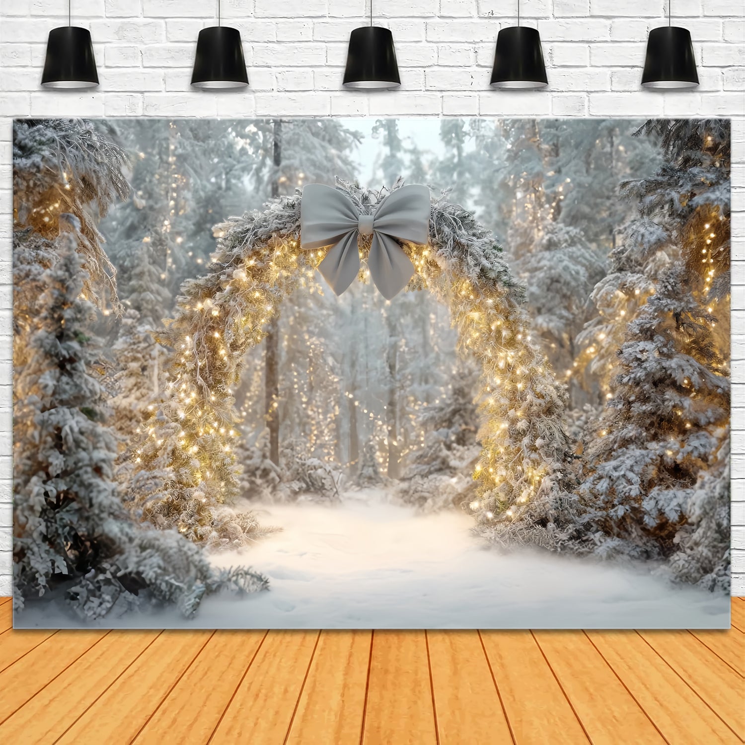 Christmas Forest Backdrop Snowy Arch Twinkling Lights Fantasy Forest Backdrop TWW59-145