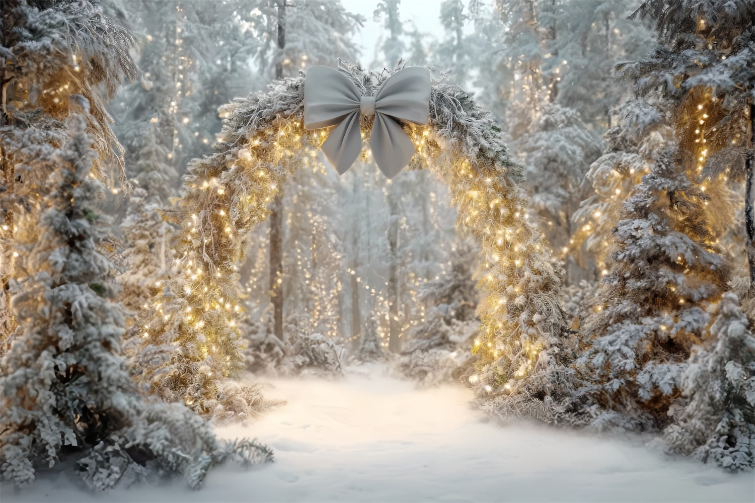Christmas Forest Backdrop Snowy Arch Twinkling Lights Fantasy Forest Backdrop TWW59-145