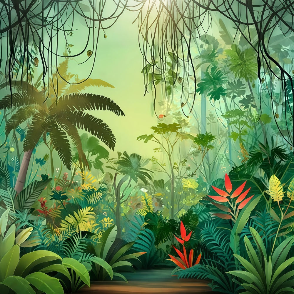 Rainforest Backdrop Tropical Jungle Foliage Paradise Forest Photography Backdrop TWW59-146
