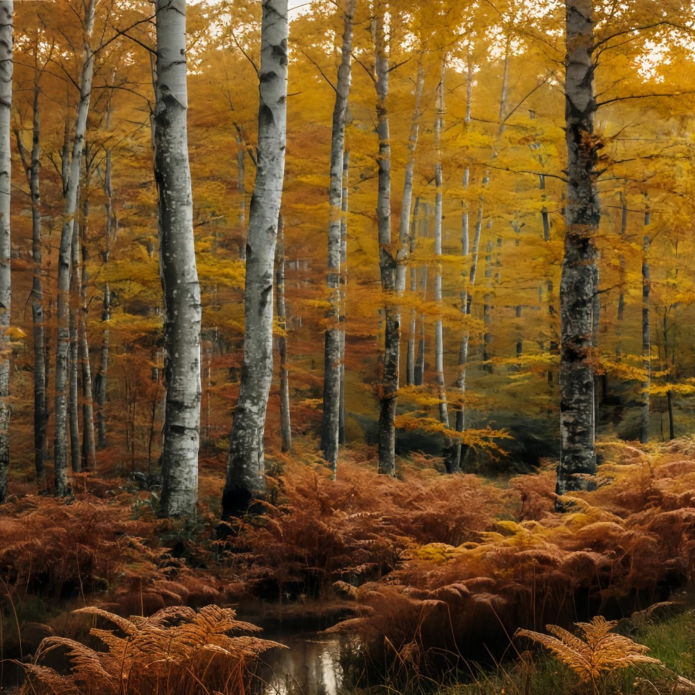 Fall Forest Backdrop Golden Autumn Birch Woods Forest Scene Backdrop TWW59-149