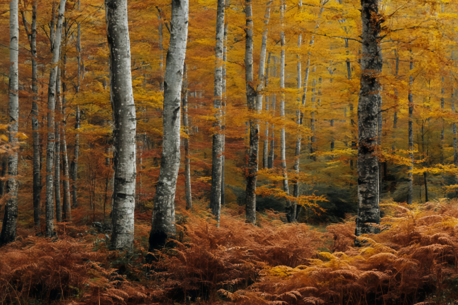 Fall Forest Backdrop Golden Autumn Birch Woods Forest Scene Backdrop TWW59-149