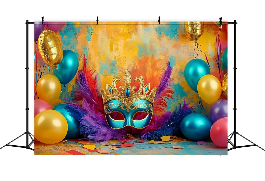 Mask Carnival Backdrop Colorful Mask Balloons Glow Carnival Backdrop TWW59-15