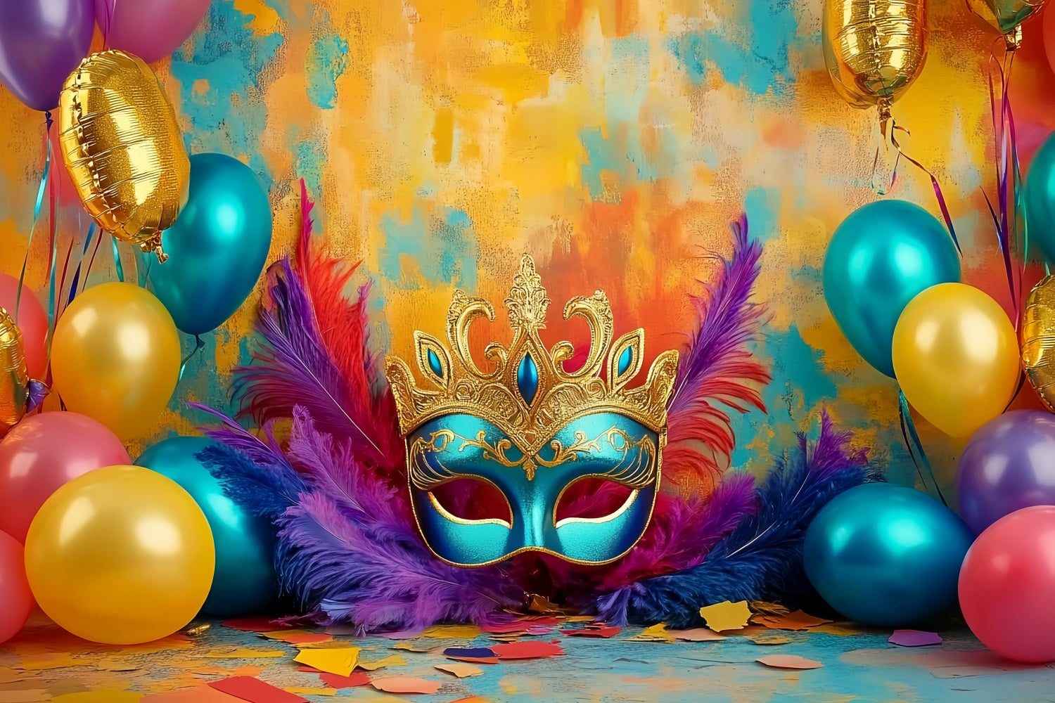 Mask Carnival Backdrop Colorful Mask Balloons Glow Carnival Backdrop TWW59-15