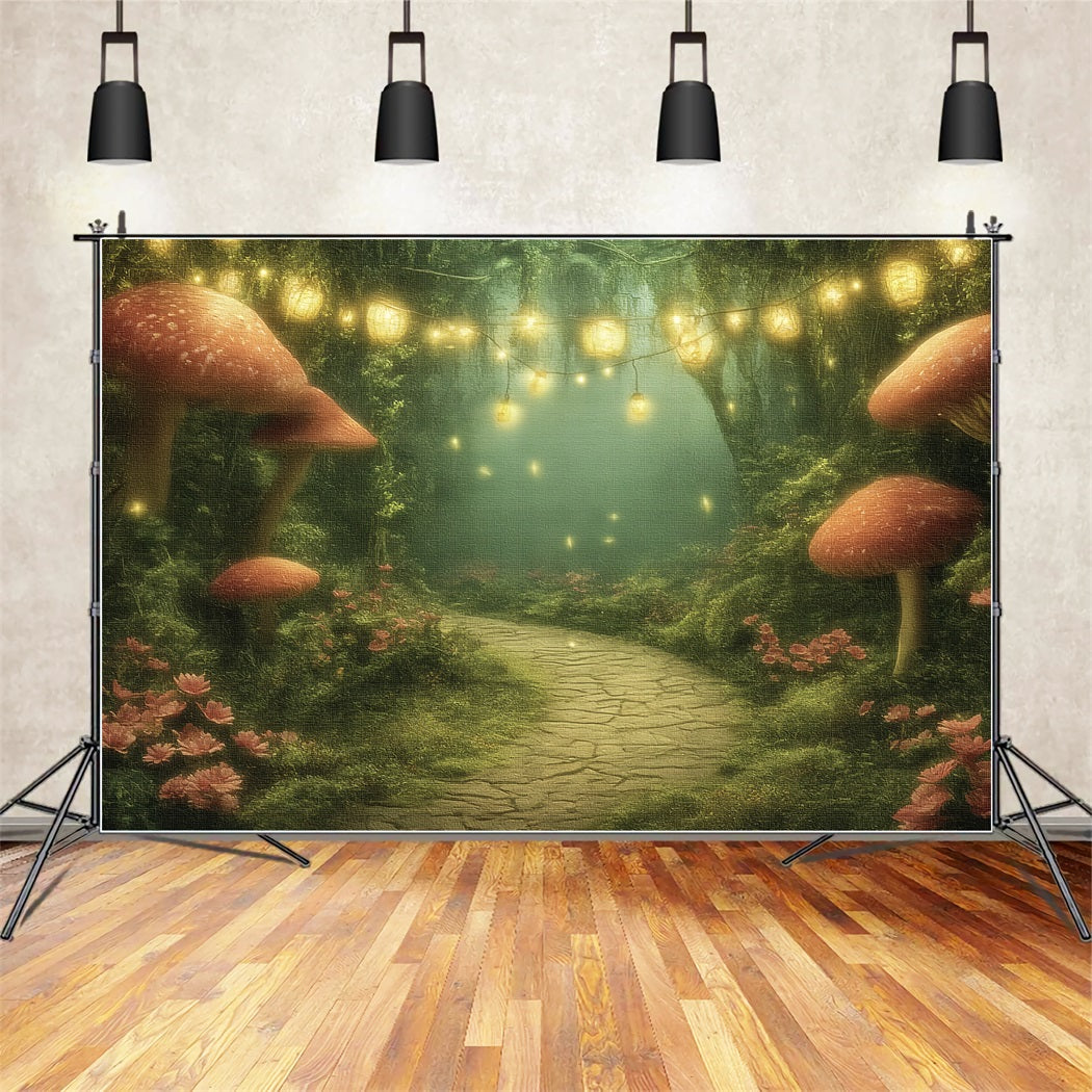 Fairy Forest Backdrop Lantern Mushroom Trail Enchanted Forest Backdrop TWW59-151