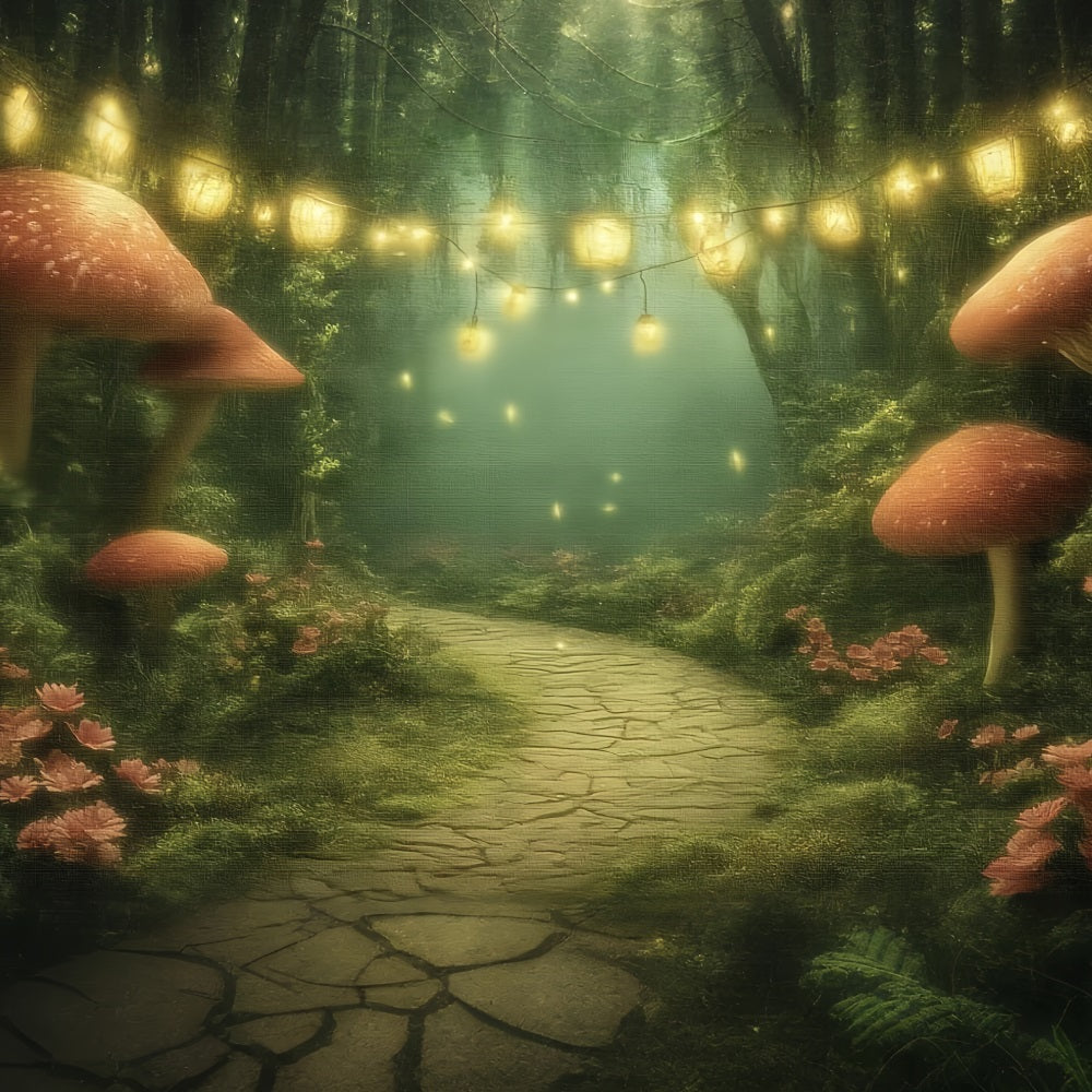 Fairy Forest Backdrop Lantern Mushroom Trail Enchanted Forest Backdrop TWW59-151