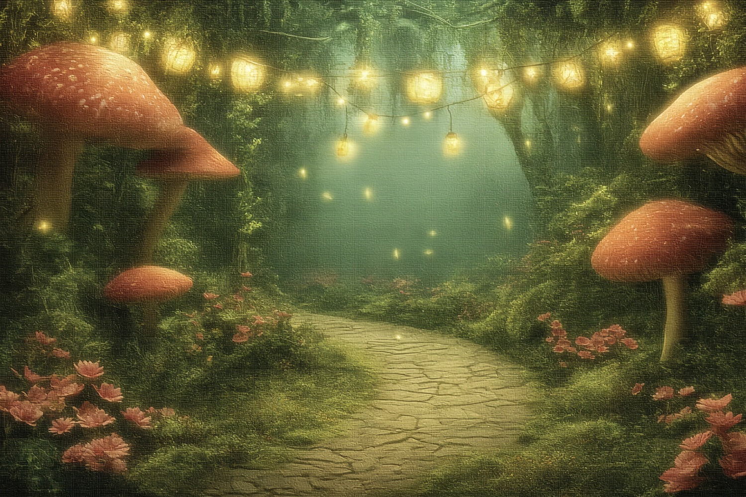 Fairy Forest Backdrop Lantern Mushroom Trail Enchanted Forest Backdrop TWW59-151