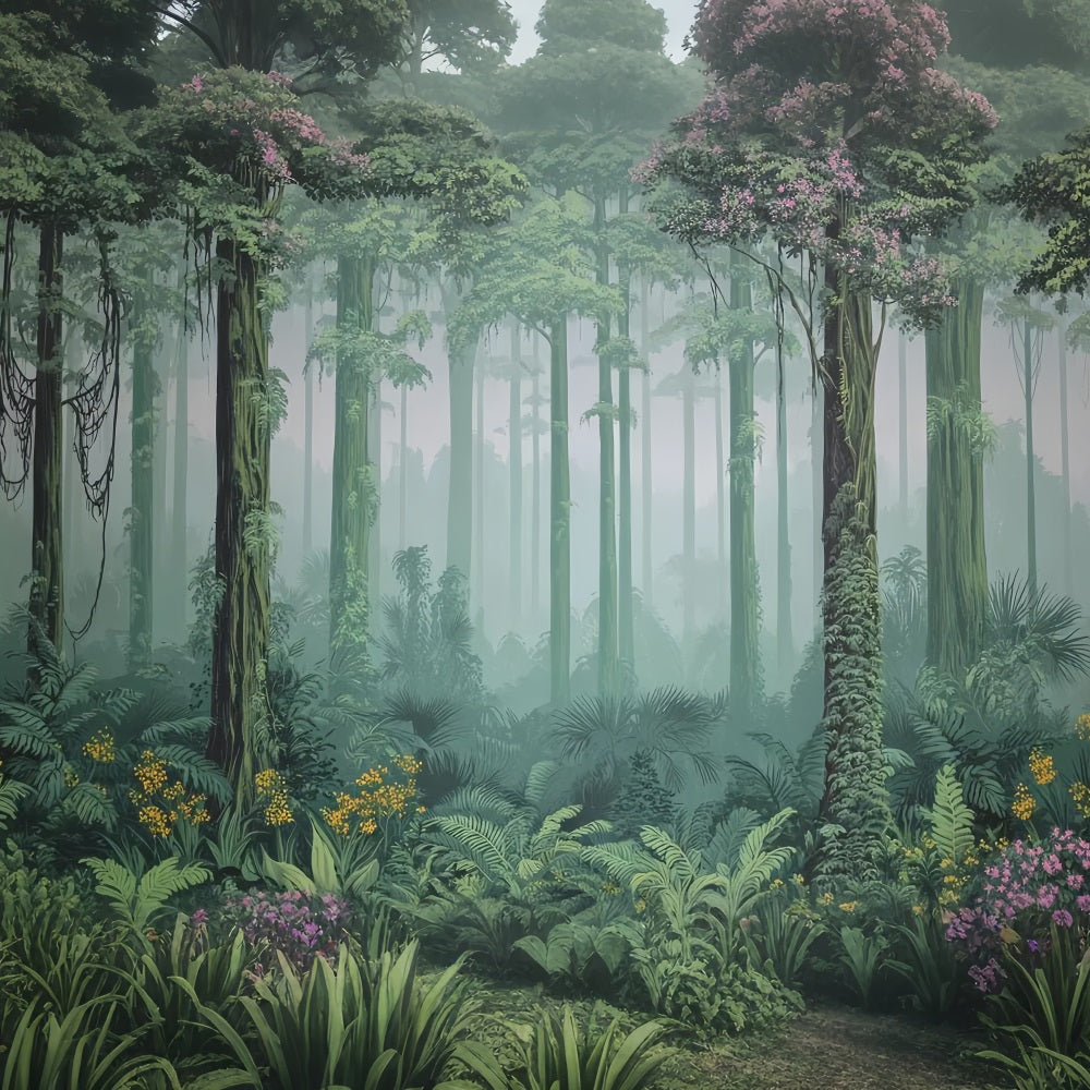 Rainforest Backdrop Misty Jungle Tropical Greens Forest Photo Backdrop TWW59-152