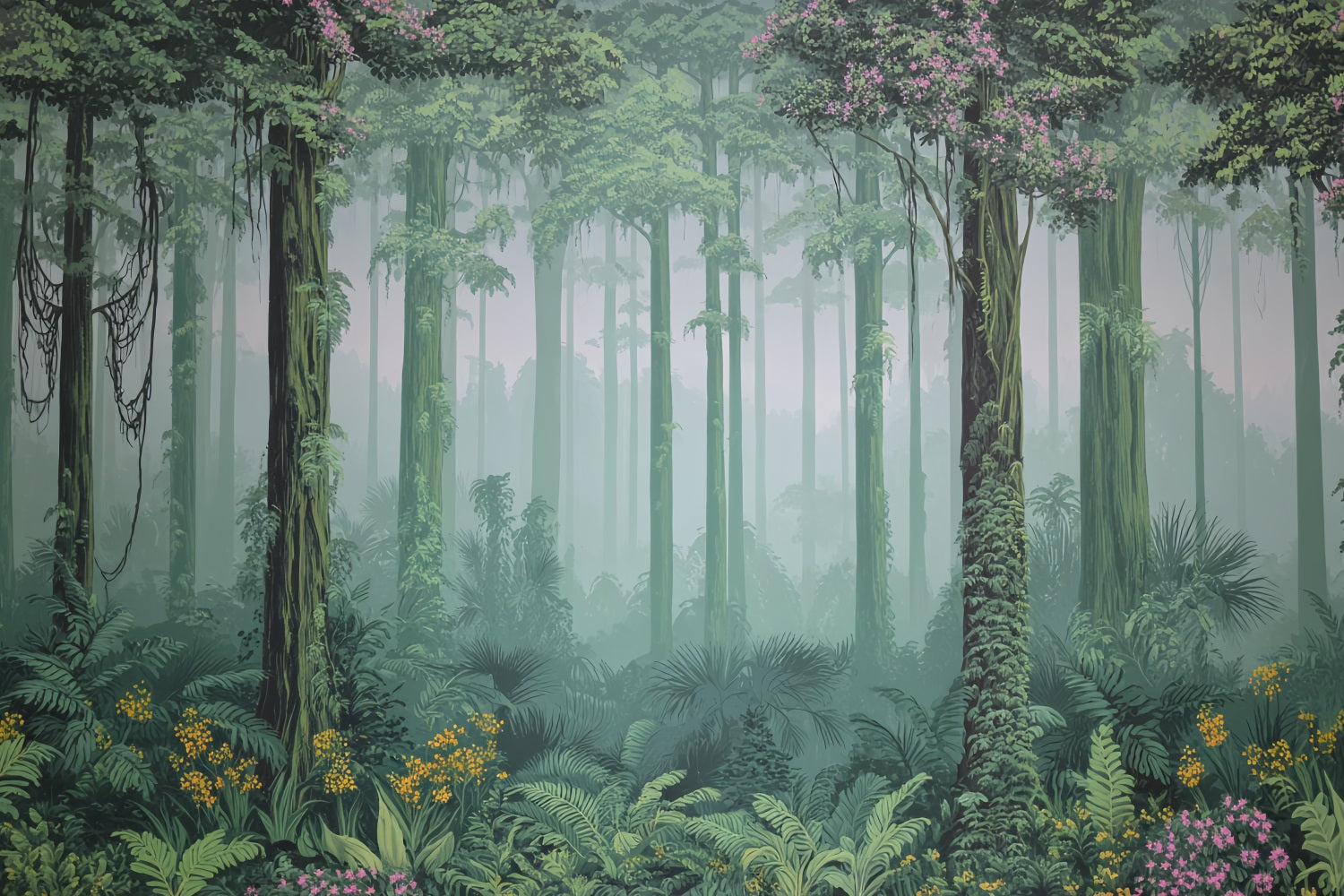 Rainforest Backdrop Misty Jungle Tropical Greens Forest Photo Backdrop TWW59-152