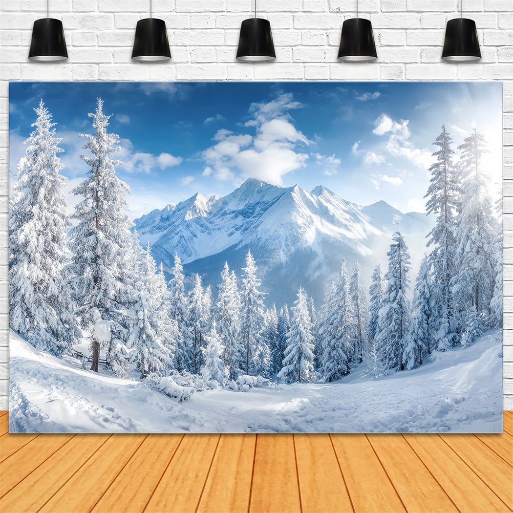 Snowy Forest Backdrop Winter Mountains Pine Valley Forest Backdrop TWW59-153
