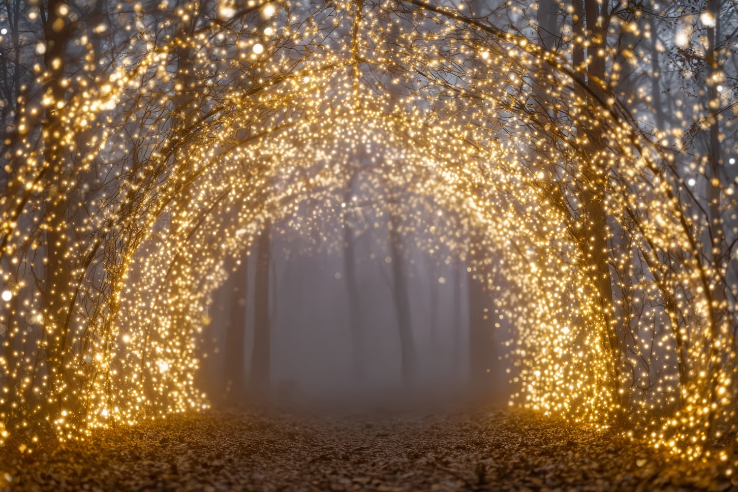 Night Forest Backdrop Golden Lights Enchanted Arch Fantasy Forest Backdrop TWW59-154