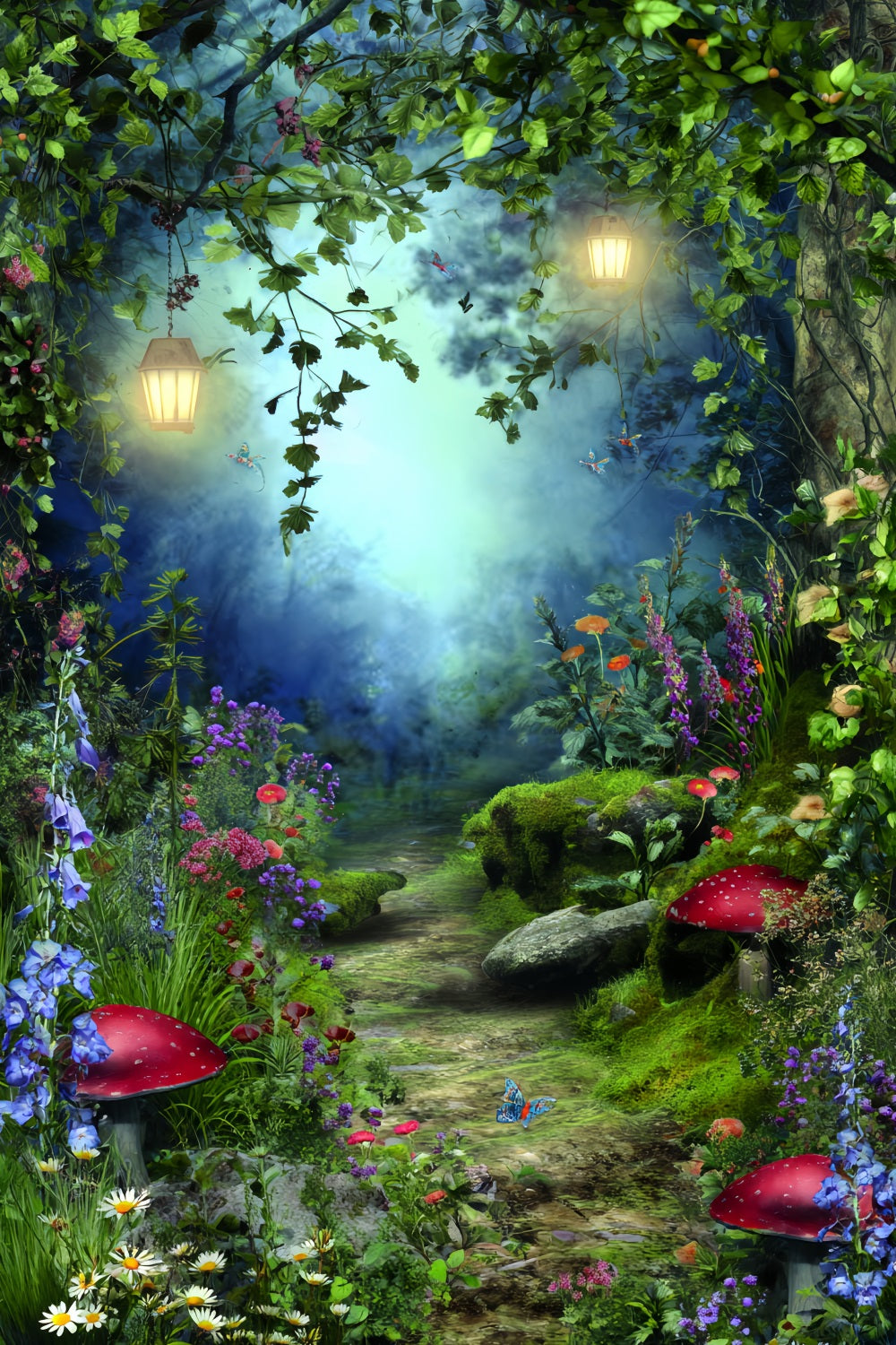 Magical Forest Backdrop Fairy Garden Lantern Fairytale Forest Backdrop TWW59-156