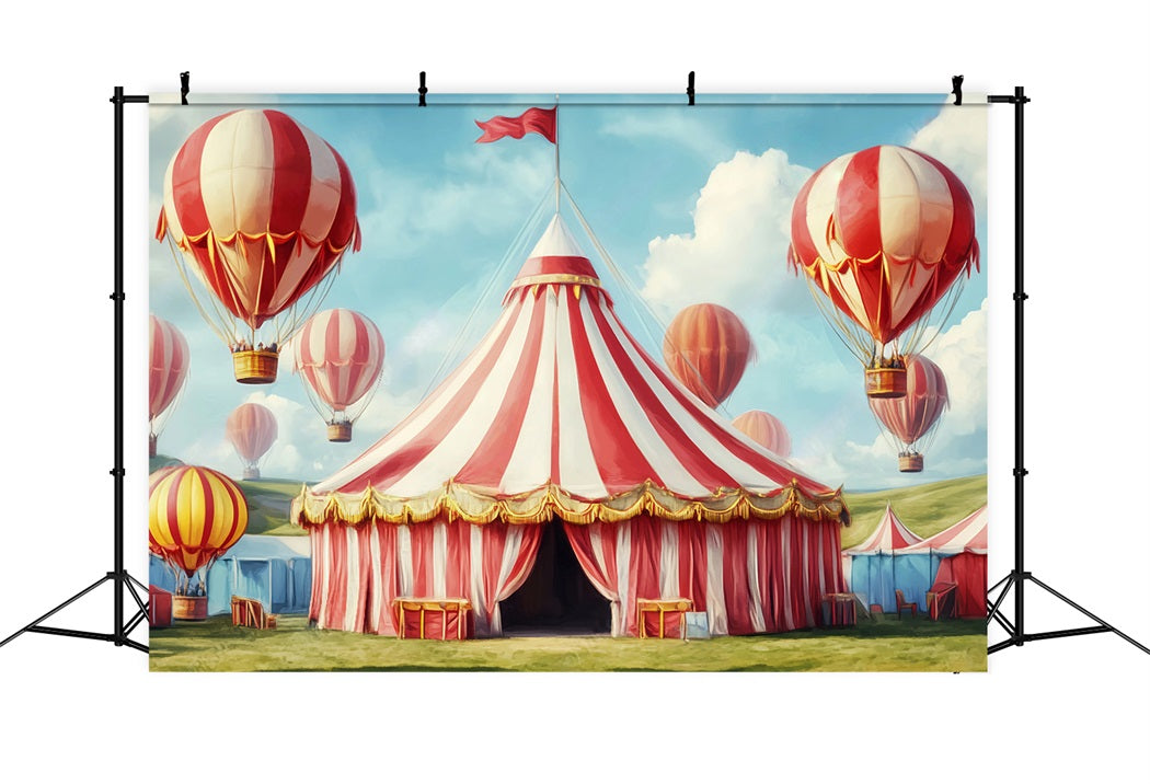 Carnival Tent Backdrop Hot Air Balloons Carnival Pastel Circus Backdrop TWW59-16