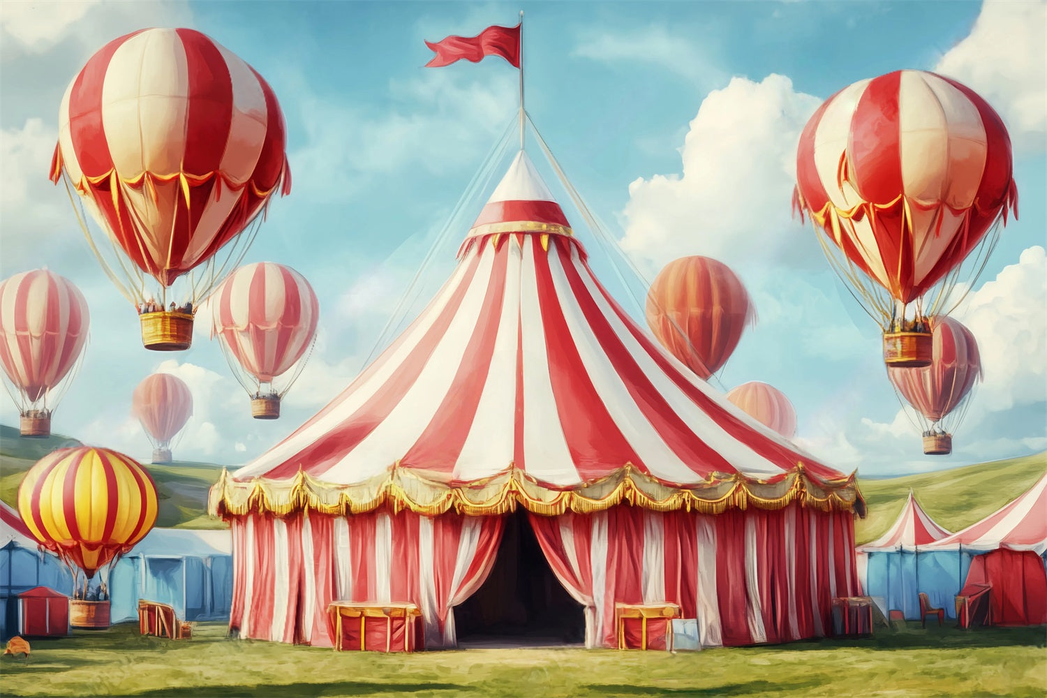 Carnival Tent Backdrop Hot Air Balloons Carnival Pastel Circus Backdrop TWW59-16