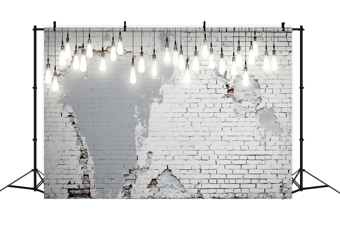 White Brick Wall Backdrop Hanging Bulbs Distressed White Wall Brick Backdrop TWW59-162