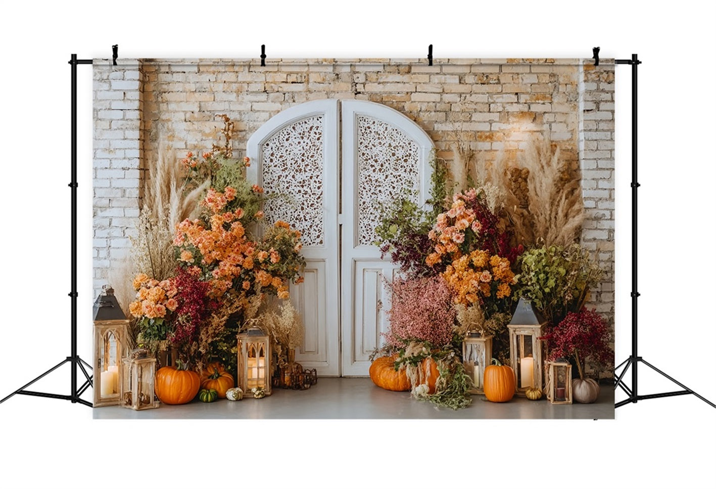 Brick Photo Backdrop Floral Pumpkins Vintage Doorway Brick Wall Backdrop TWW59-163