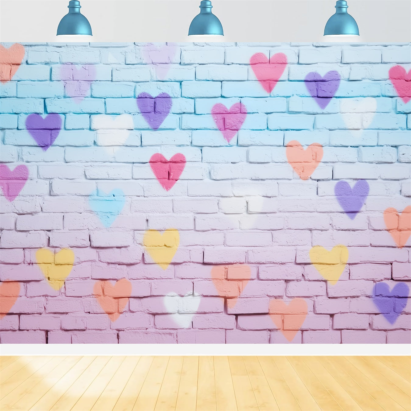 Brick Backdrop Colorful Heart Painted Wall Brick Photo Backdrop TWW59-164
