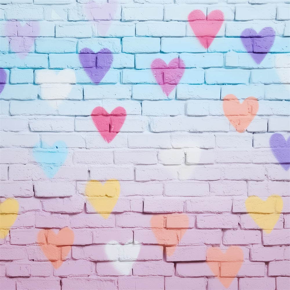 Brick Backdrop Colorful Heart Painted Wall Brick Photo Backdrop TWW59-164