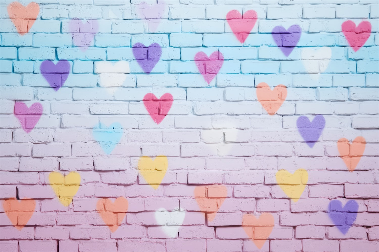 Brick Backdrop Colorful Heart Painted Wall Brick Photo Backdrop TWW59-164