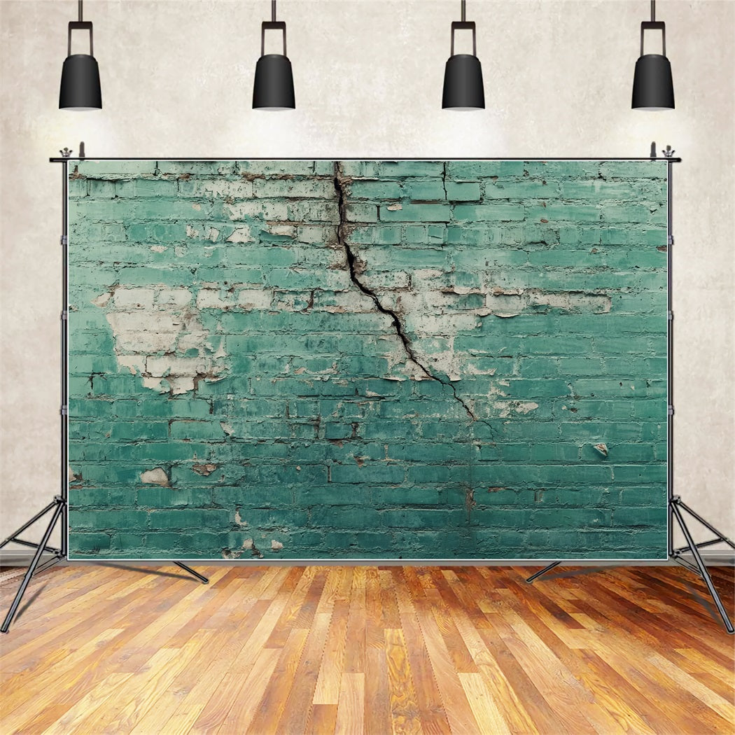 Brick Wall Photo Backdrop Aged Green Cracked Wall Brick Backdrop TWW59-171