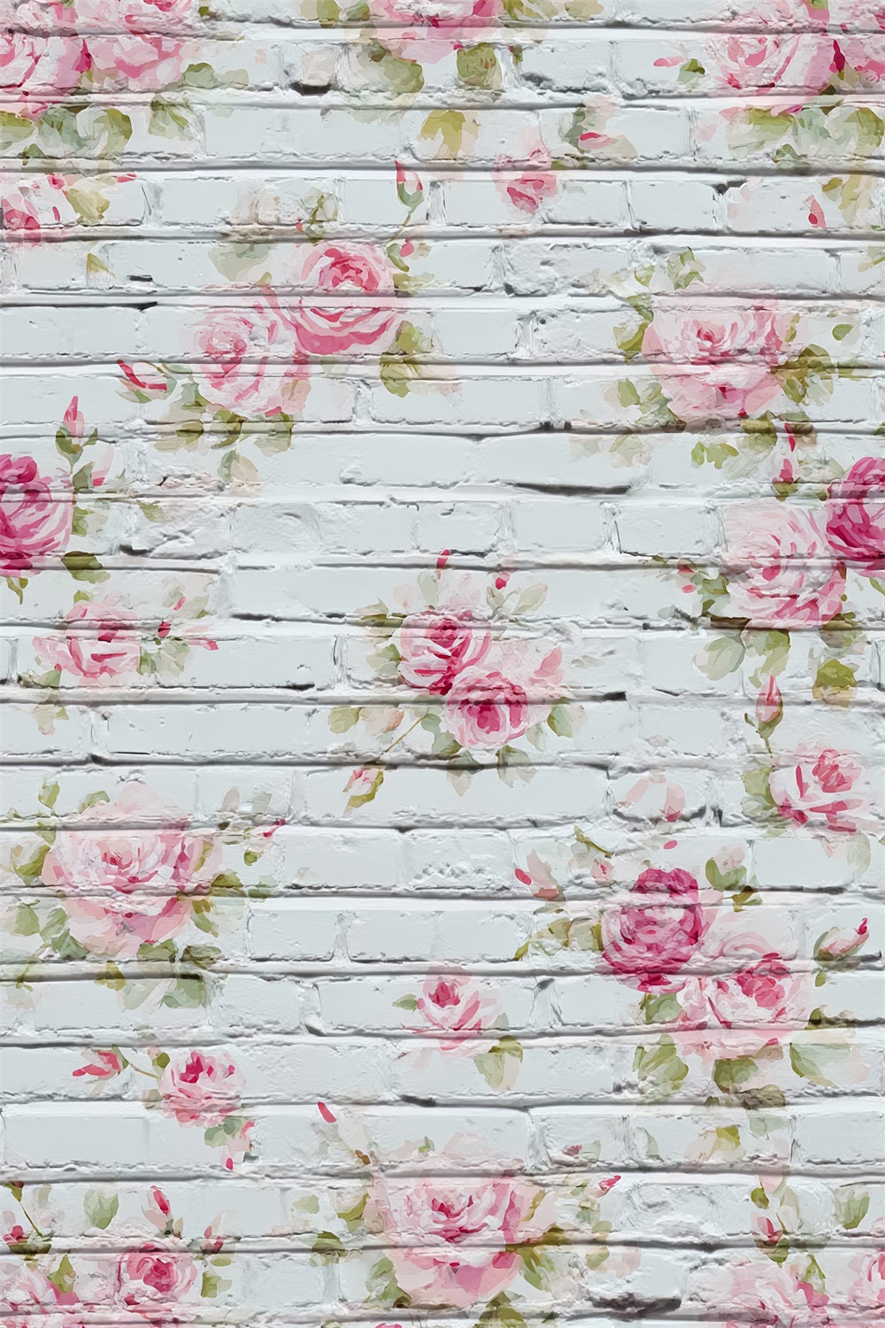Brick Backdrops Whitewashed Floral Painted Roses Brick Wall Photo Backdrop TWW59-173