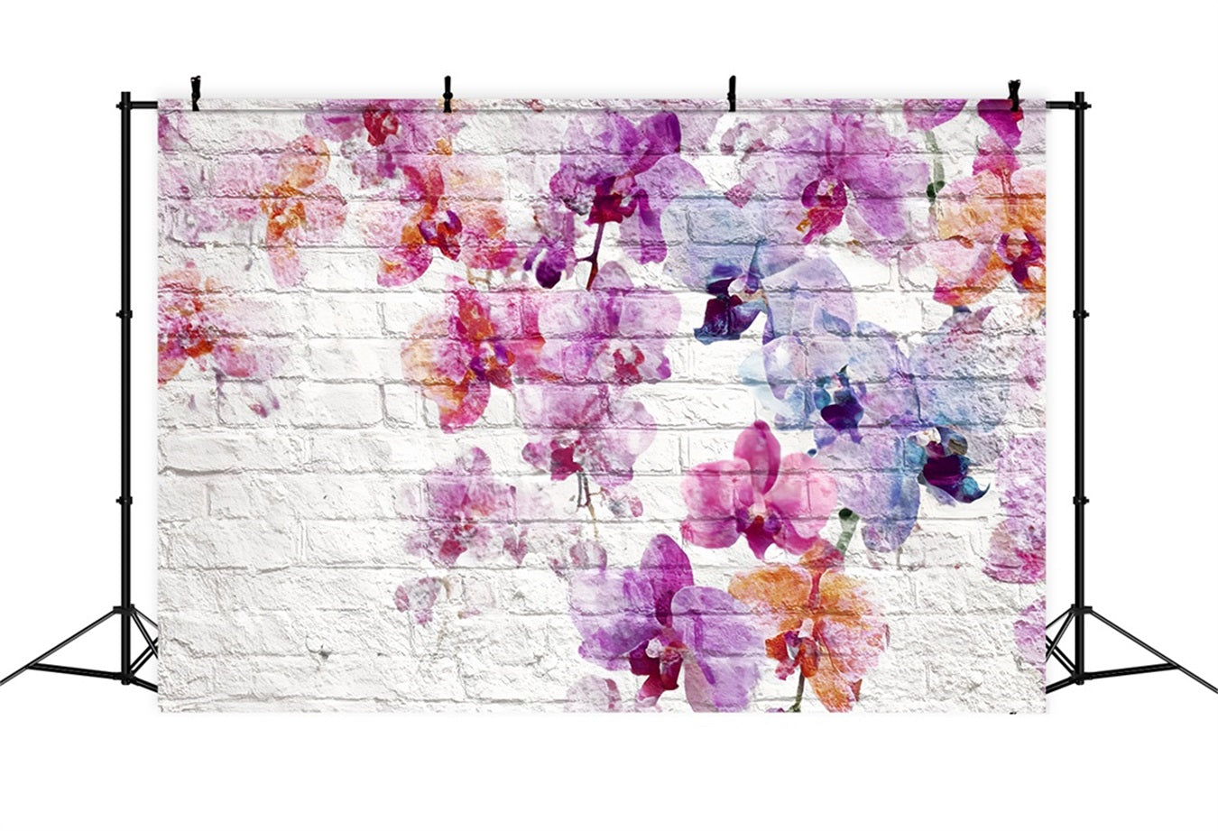 Brick Backdrops White Wall Watercolor Orchid Pattern Brick Wall Backdrop TWW59-182