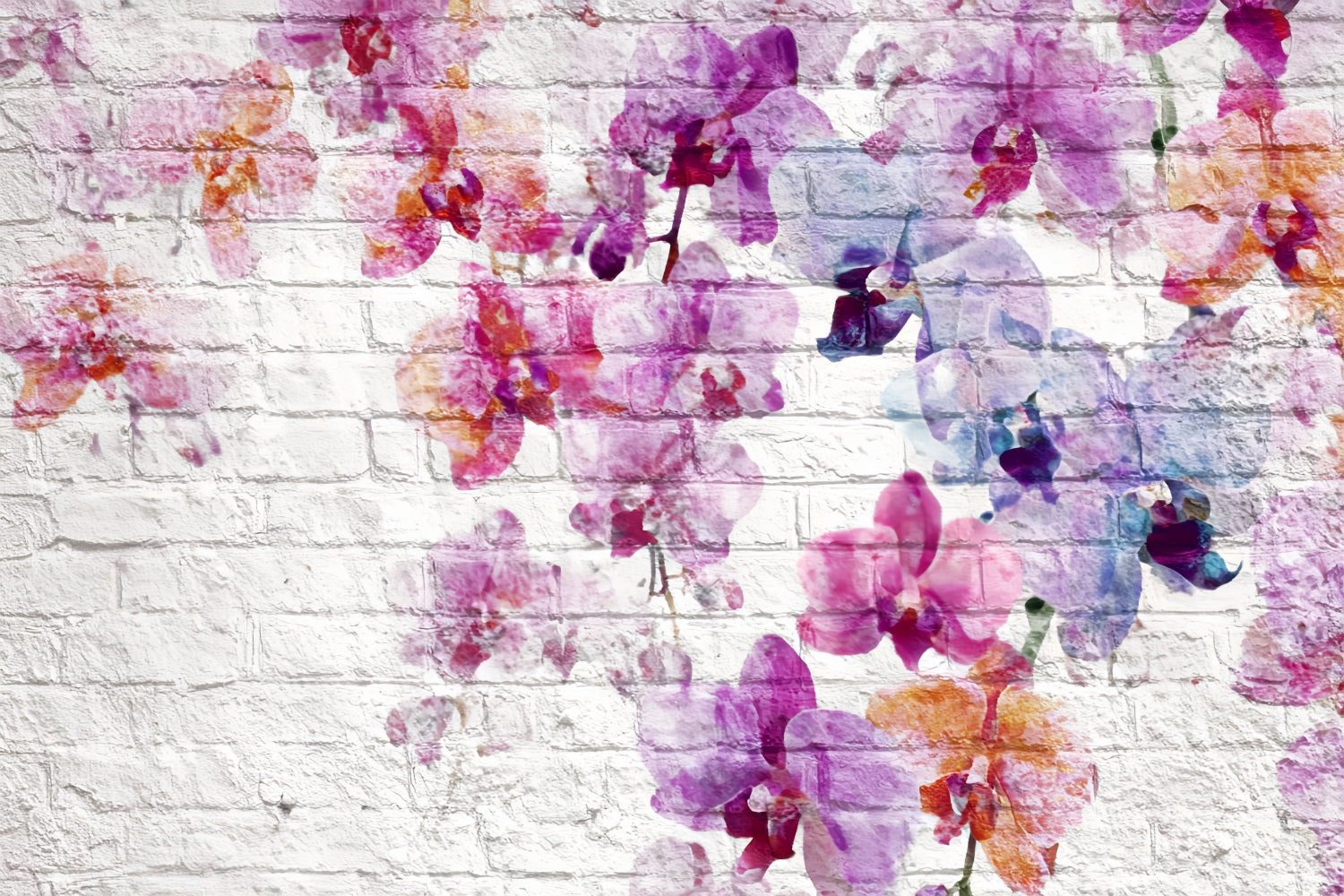 Brick Backdrops White Wall Watercolor Orchid Pattern Brick Wall Backdrop TWW59-182