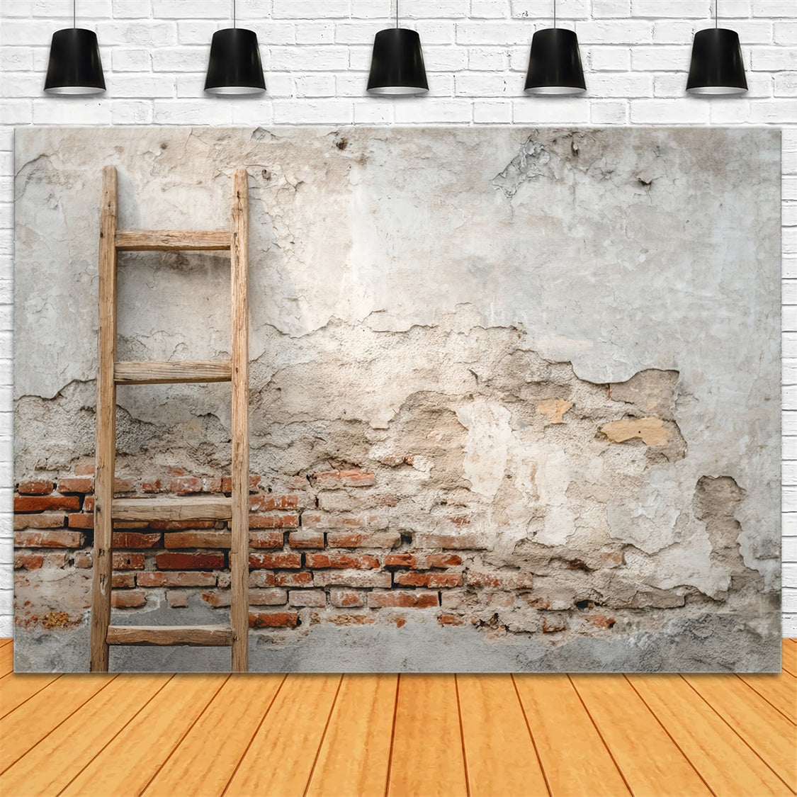 Brick Photography Backdrop Concrete Wall Wood Ladder Brick Backdrop TWW59-186