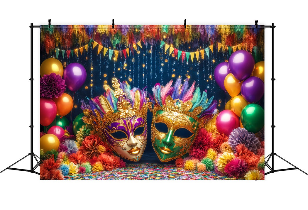 Mask Carnival Backdrop Colorful Balloons Feathered Masquerade Carnival Backdrop TWW59-19