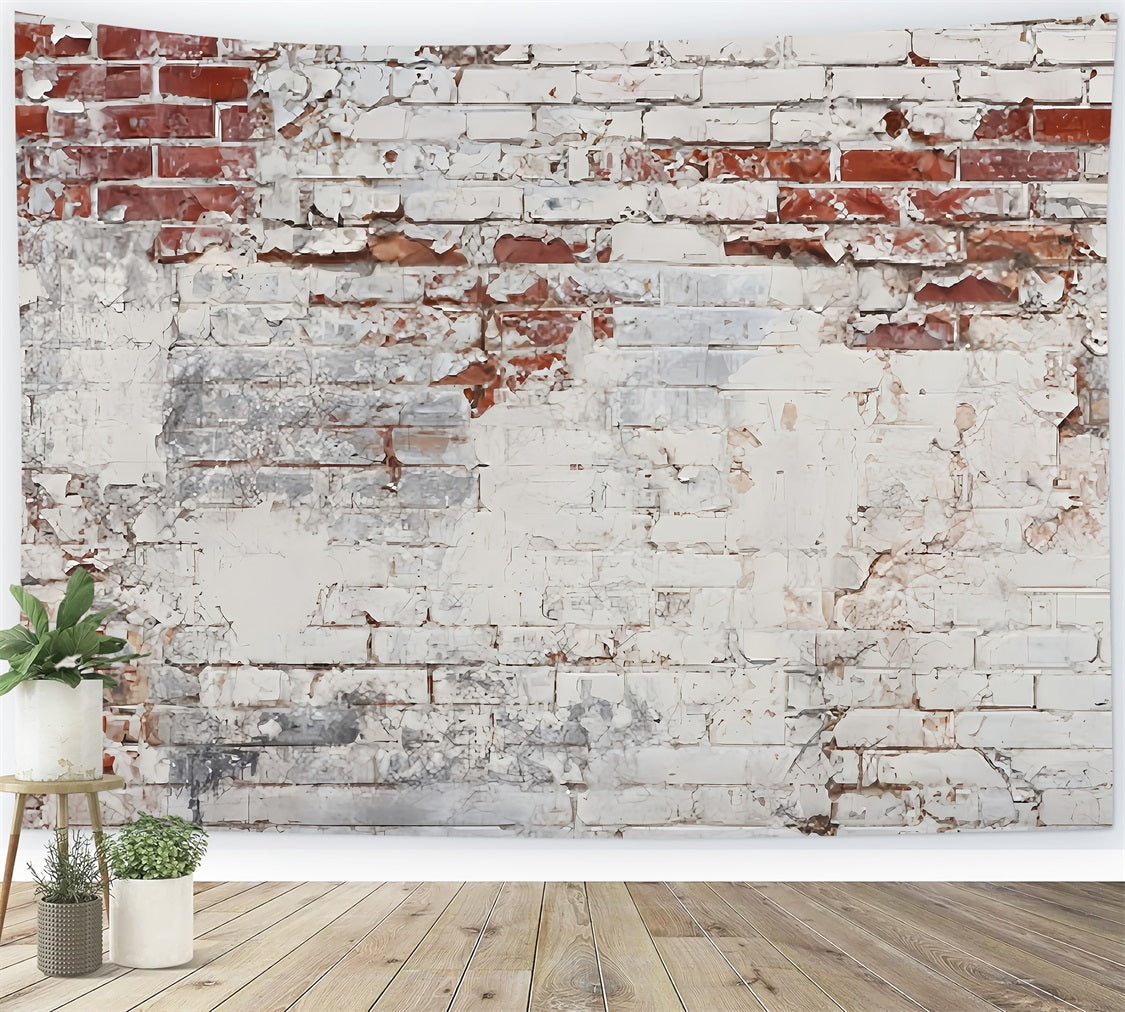 Brick Wall Photo Backdrop Peeling White Faded Brick Wall Brick Backdrop TWW59-192