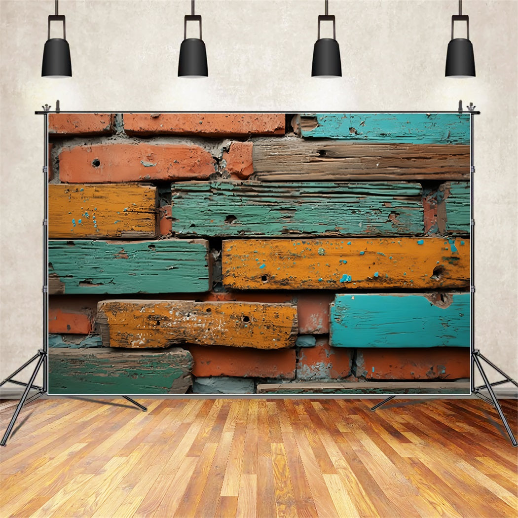 Brick Backdrops Weathered Painted Wooden Wall Brick Wall Photo Backdrop TWW59-194