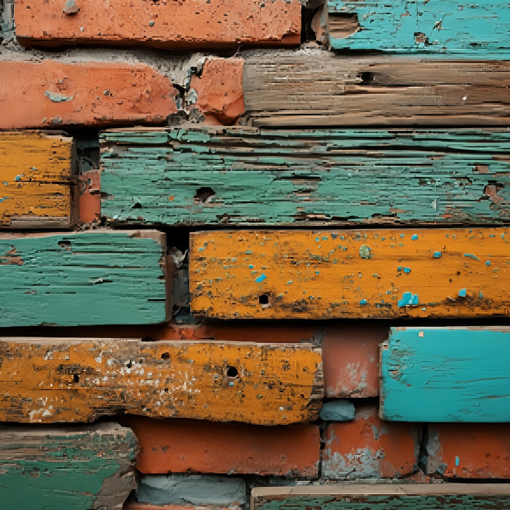 Brick Backdrops Weathered Painted Wooden Wall Brick Wall Photo Backdrop TWW59-194