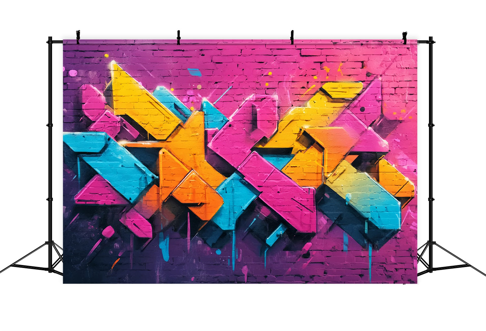 Brick Wall Backdrop Vibrant Neon Graffiti Artwork Brick Photo Backdrop TWW59-199