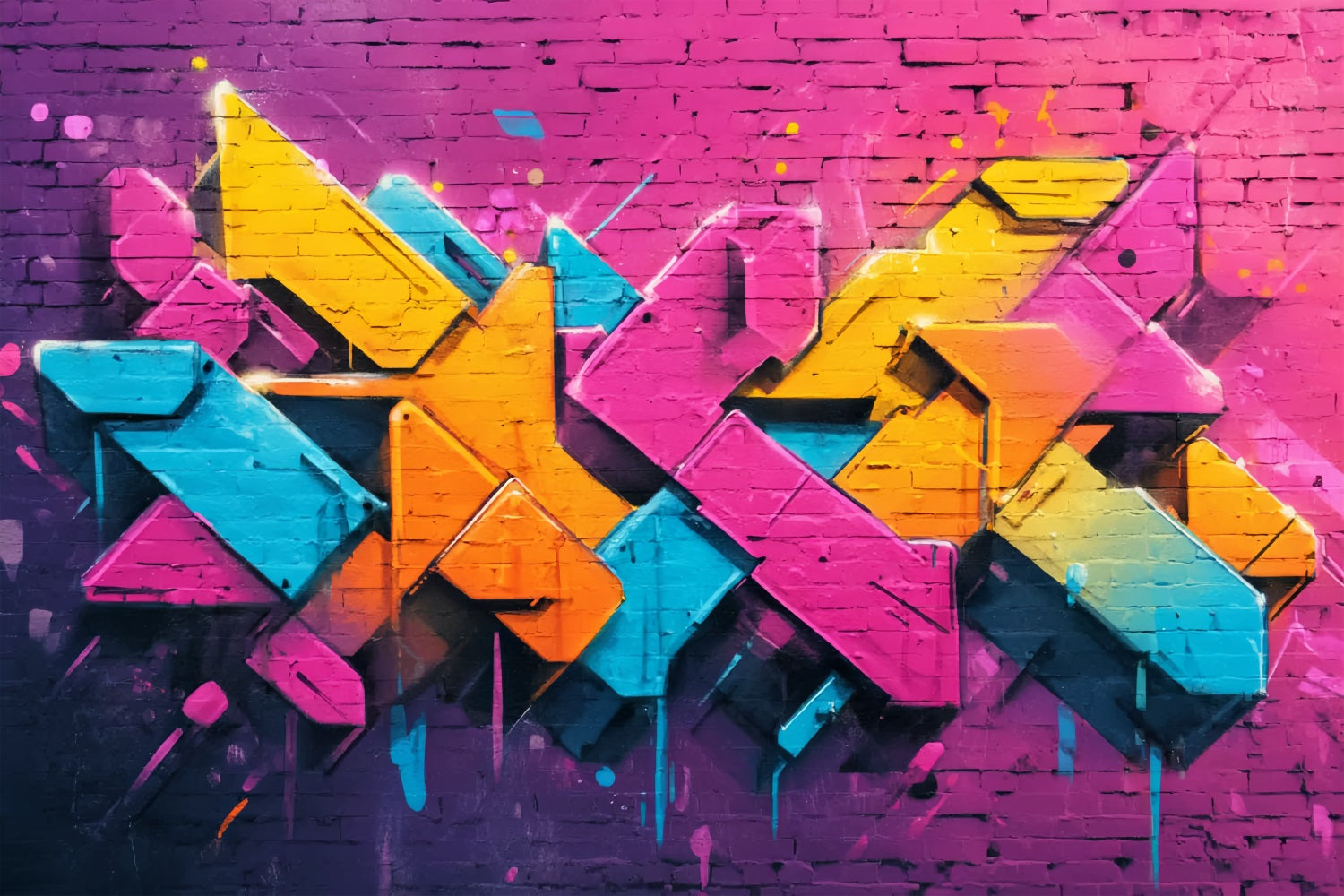 Brick Wall Backdrop Vibrant Neon Graffiti Artwork Brick Photo Backdrop TWW59-199