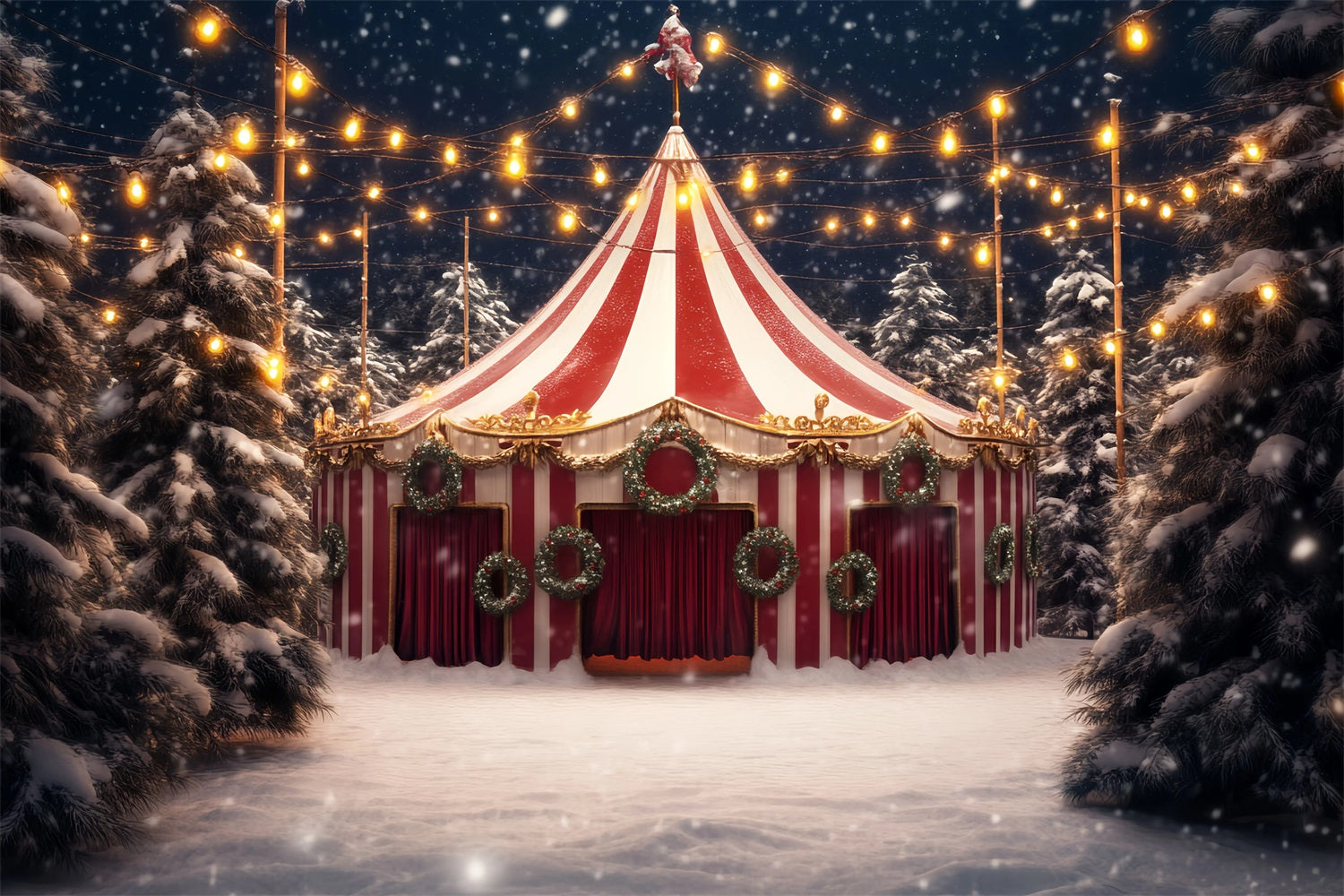Carnival Tent Backdrop Snowy Wreath Christmas Tent Circus Backdrop Ideas TWW59-20