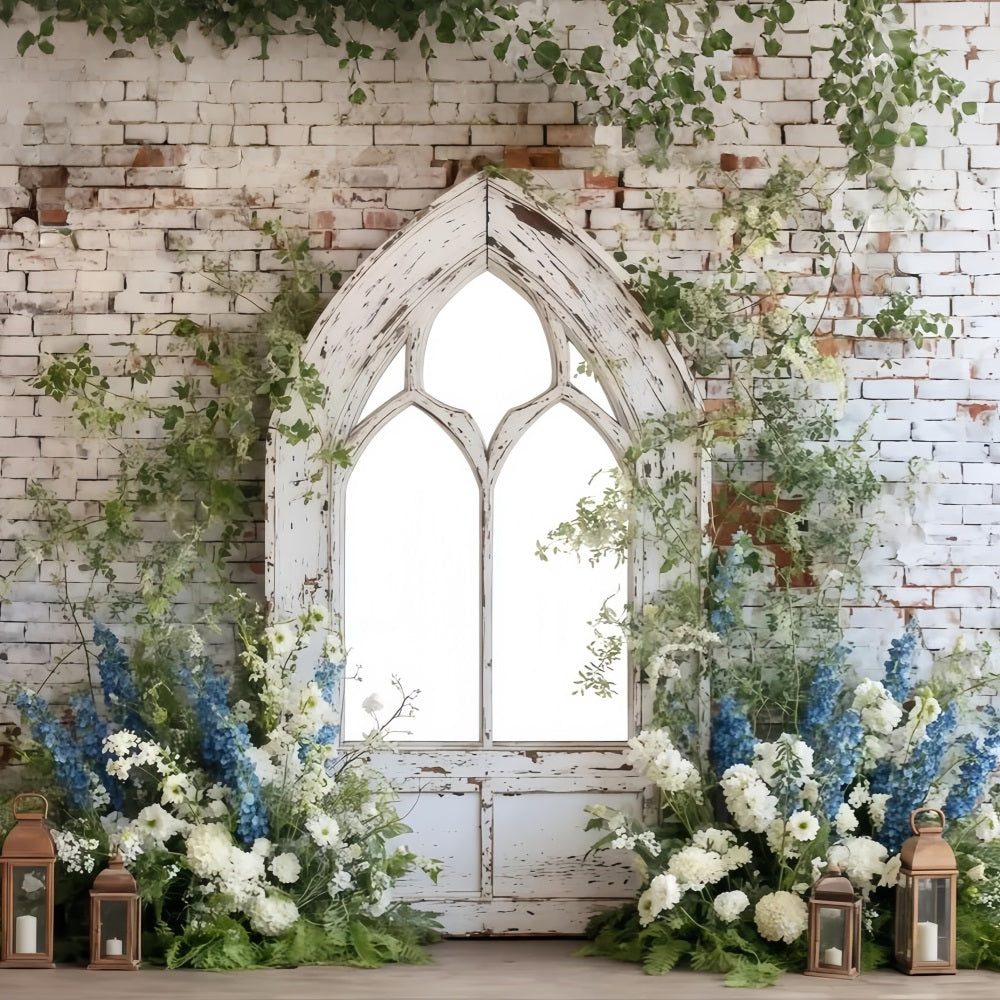 Brick Photo Backdrop Rustic Arch Floral Decor Brick Backdrop TWW59-202
