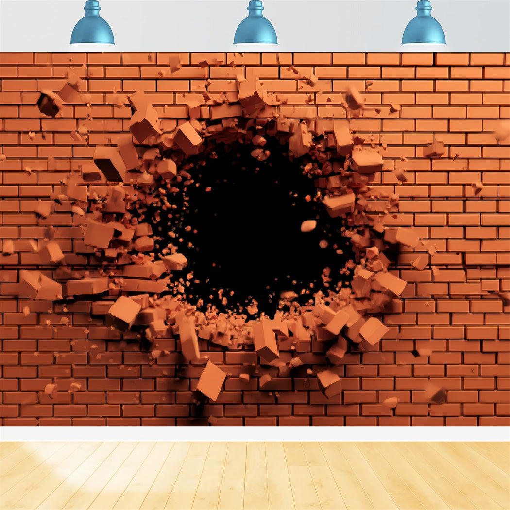 Red Brick Wall Backdrop Exploding Red Brick Impact Brick Backdrop TWW59-203