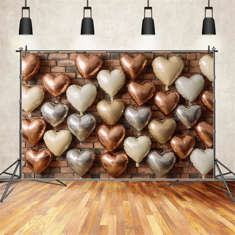 Brick Wall Backdrops Metallic Heart Balloon Wall Brick Backdrop TWW59-206