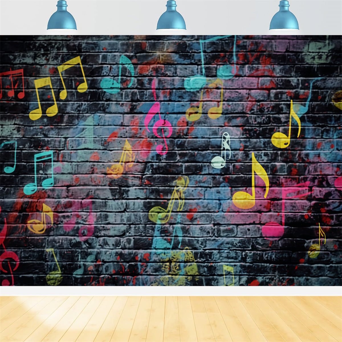 Brick Photography Backdrop Colorful Musical Note Graffiti Brick Backdrop TWW59-207
