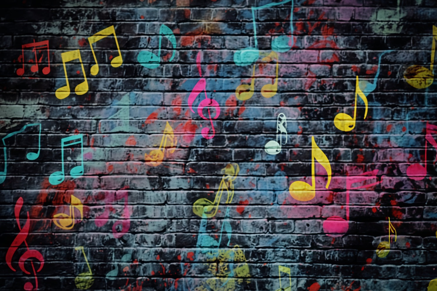 Brick Photography Backdrop Colorful Musical Note Graffiti Brick Backdrop TWW59-207